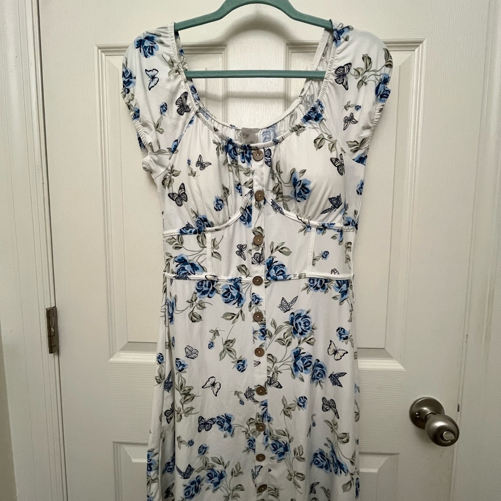 Floral White and Blue Women's Dress
